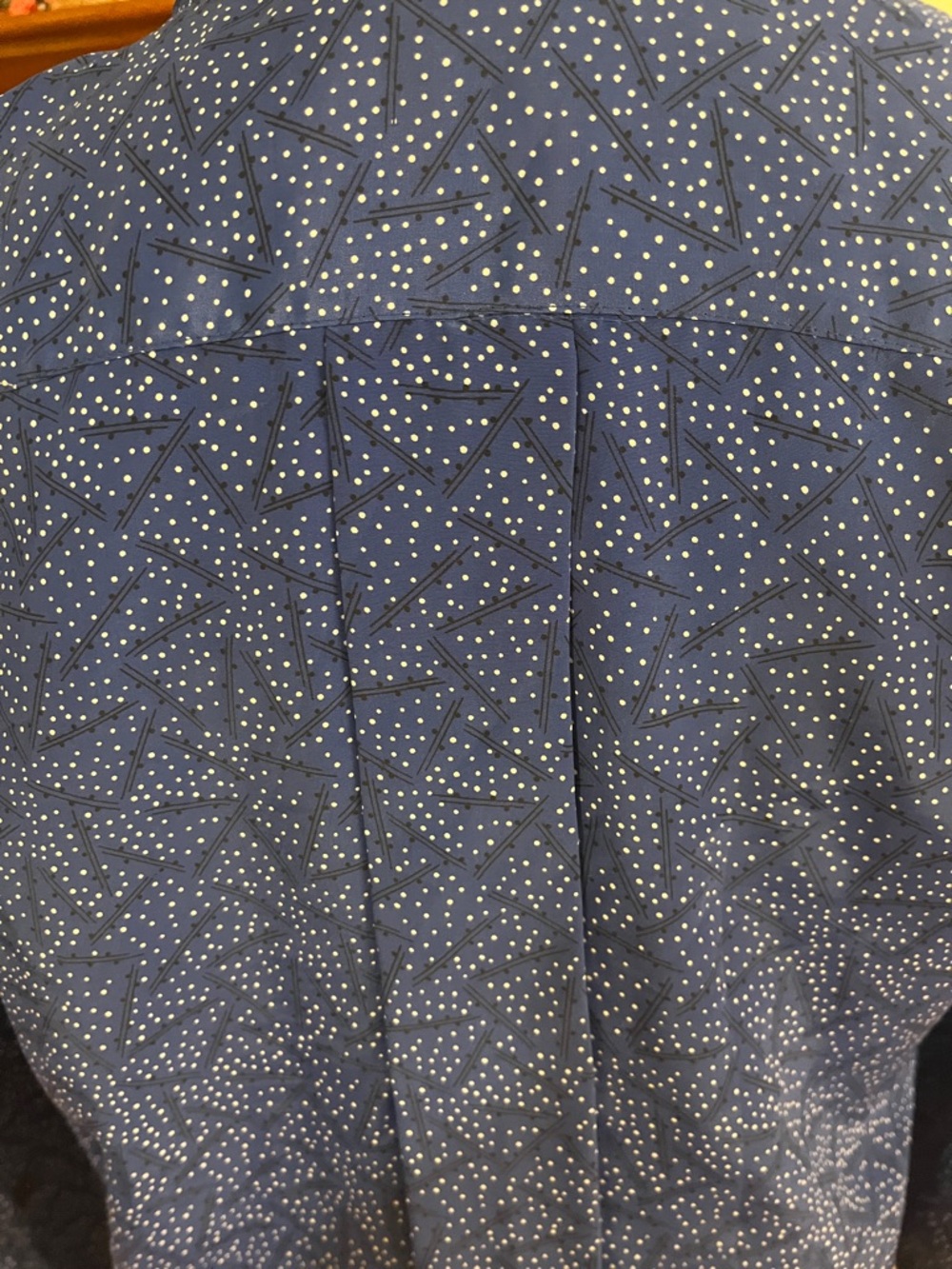 Oscar de la Renta Navy Blue Long-Sleeve Dot-Print Blouse - Picture 3 of 3